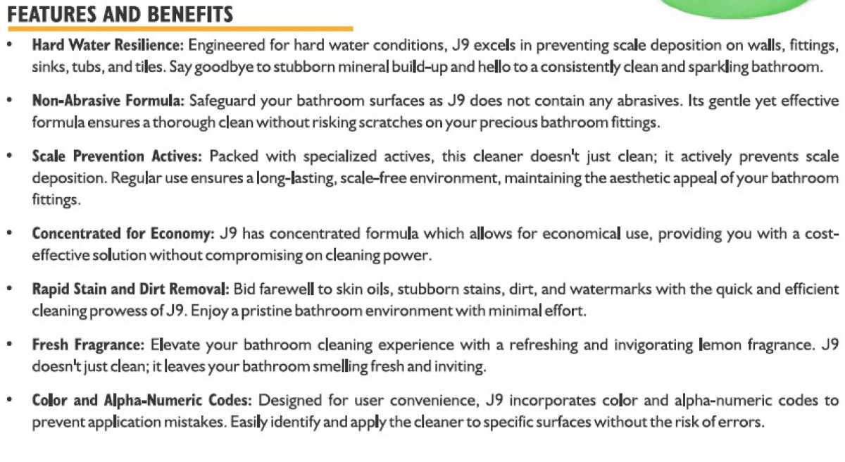 J9 BATHROOM CLEANER CONCENTRATE